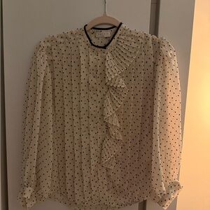 Elegant Cream Blouse with Navy Dots